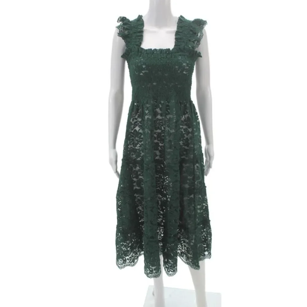 Hill House Womens Sundress Green Square Neck Sleeveless Midi Bohemian Size S